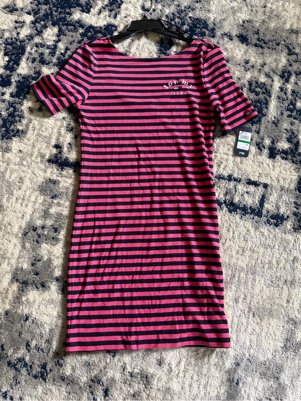 Tommy Hilfiger Hot Pink and Black Striped Tee Dress